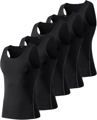 5-Pack Men's Heavyweight Compression Tank Tops - 210GSM Muscle Support Workout Shirts for HIIT and Gym (US Fit) in Saudi Arabia