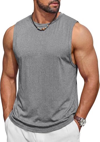Runcati الرجال بلا أكمام تانك القمم الصلبة Crewneck فضفاضة تناسب تجريب قميص الصالة الرياضية العضلات تي شيرت الرياضة الرياضية الدبابات in Kuwait