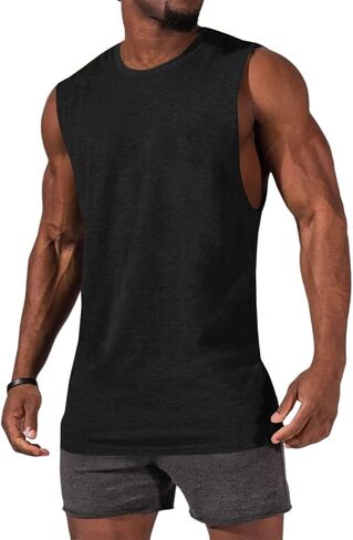 Runcati Men's Sleeveless Tank Tops Solid Crewneck Loose Fit Workout Shirt Gym Muscle T Shirts Sport Athletic Tanks in Saudi Arabia