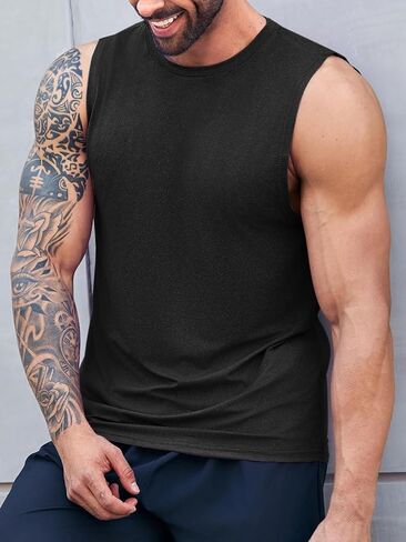 Runcati Men's Sleeveless Tank Tops Solid Crewneck Loose Fit Workout Shirt Gym Muscle T Shirts Sport Athletic Tanks in Saudi Arabia