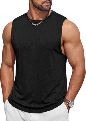 Runcati Men's Sleeveless Tank Tops Solid Crewneck Loose Fit Workout Shirt Gym Muscle T Shirts Sport Athletic Tanks in Saudi Arabia
