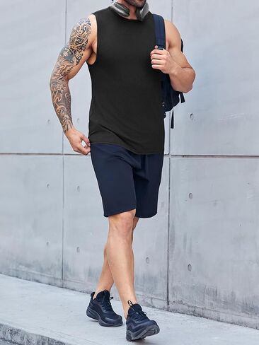 Runcati Men's Sleeveless Tank Tops Solid Crewneck Loose Fit Workout Shirt Gym Muscle T Shirts Sport Athletic Tanks in Saudi Arabia