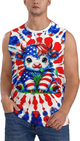 Unisex Adult USA Flag Skull Tie Dye Tank Top for Men Women Senior Sleeveless Tops Hippies Tie Dyed Tee Shirt in Kuwait