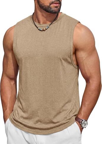 Runcati Men's Sleeveless Tank Tops Solid Crewneck Loose Fit Workout Shirt Gym Muscle T Shirts Sport Athletic Tanks in Saudi Arabia