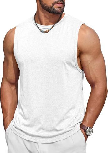 Runcati Men's Sleeveless Tank Tops Solid Crewneck Loose Fit Workout Shirt Gym Muscle T Shirts Sport Athletic Tanks in Saudi Arabia