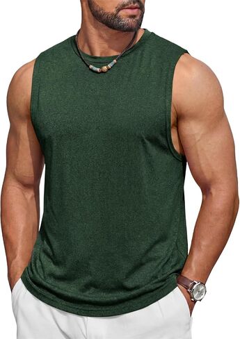 Runcati Men's Sleeveless Tank Tops Solid Crewneck Loose Fit Workout Shirt Gym Muscle T Shirts Sport Athletic Tanks in Saudi Arabia