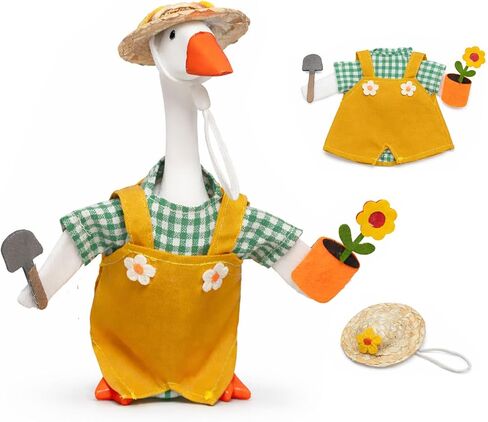 Gardener Desk Goose Outfits, 7 inch Desk Goose Outfits with Flower and Shovel Costume for Plastic/Cement Statue, Mini Goose Clothes Summer Home Office Desk Decor in Saudi Arabia