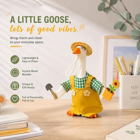 Gardener Desk Goose Outfits, 7 inch Desk Goose Outfits with Flower and Shovel Costume for Plastic/Cement Statue, Mini Goose Clothes Summer Home Office Desk Decor in Saudi Arabia