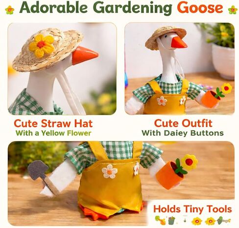 Gardener Desk Goose Outfits, 7 inch Desk Goose Outfits with Flower and Shovel Costume for Plastic/Cement Statue, Mini Goose Clothes Summer Home Office Desk Decor in Saudi Arabia