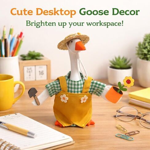 Gardener Desk Goose Outfits, 7 inch Desk Goose Outfits with Flower and Shovel Costume for Plastic/Cement Statue, Mini Goose Clothes Summer Home Office Desk Decor in Saudi Arabia
