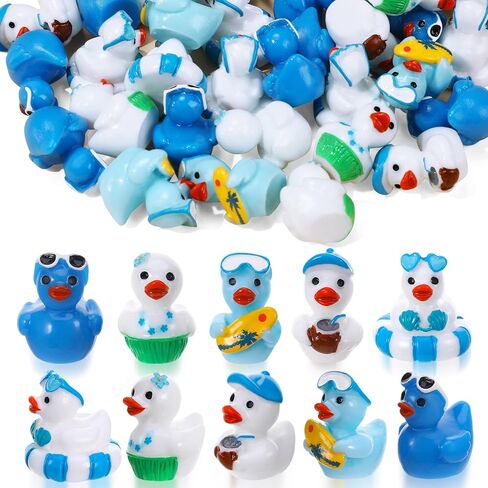 50Pcs Summer Beach Mini Resin Ducks Hawaii Mini Duck Figurines Swimming Pool Miniature Resin Figurines for Beach Pool Landscape Pots Dollhouse DIY Crafts in Kuwait
