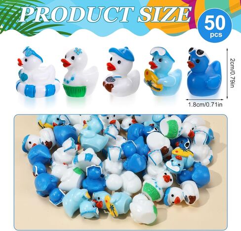 50Pcs Summer Beach Mini Resin Ducks Hawaii Mini Duck Figurines Swimming Pool Miniature Resin Figurines for Beach Pool Landscape Pots Dollhouse DIY Crafts in Kuwait