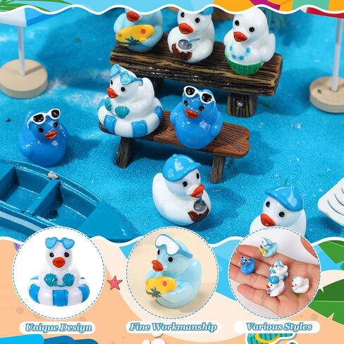 50Pcs Summer Beach Mini Resin Ducks Hawaii Mini Duck Figurines Swimming Pool Miniature Resin Figurines for Beach Pool Landscape Pots Dollhouse DIY Crafts in Kuwait