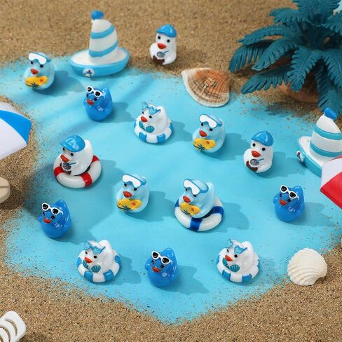 50Pcs Summer Beach Mini Resin Ducks Hawaii Mini Duck Figurines Swimming Pool Miniature Resin Figurines for Beach Pool Landscape Pots Dollhouse DIY Crafts in Kuwait