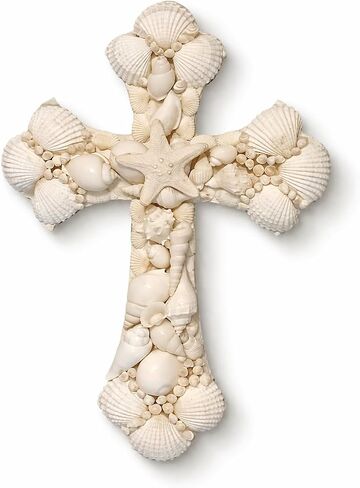 Seashell Cross Wall Decor – 12x8 Inch Handmade Religious Wall Art with Starfish, Abalone & Seashell Accents – Wall Mount Decorative Coastal Christian Cross for Wall & Room Decor by SassyXpressions in Kuwait