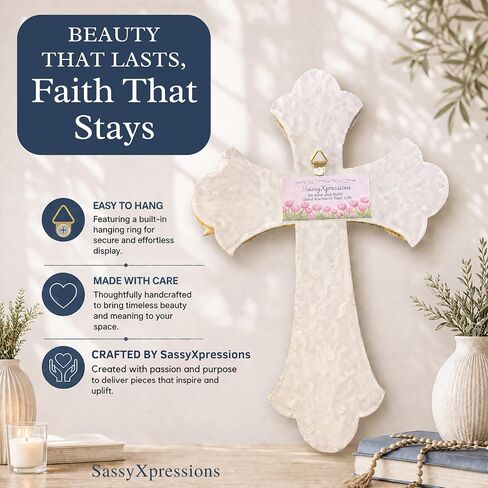 Seashell Cross Wall Decor – 12x8 Inch Handmade Religious Wall Art with Starfish, Abalone & Seashell Accents – Wall Mount Decorative Coastal Christian Cross for Wall & Room Decor by SassyXpressions in Kuwait