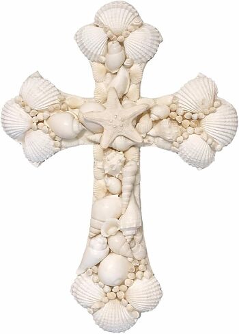 Seashell Cross Wall Decor – 12x8 Inch Handmade Religious Wall Art with Starfish, Abalone & Seashell Accents – Wall Mount Decorative Coastal Christian Cross for Wall & Room Decor by SassyXpressions in Kuwait