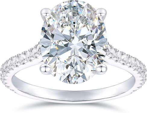 14K الذهب الأبيض البيضاوي قطع مويسانيتي خواتم 4 قيراط البيضاوي خاتم الخطوبة الكلاسيكية 4 الشق 4CT مويسانيتي خاتم الخطوبة للنساء in Kuwait