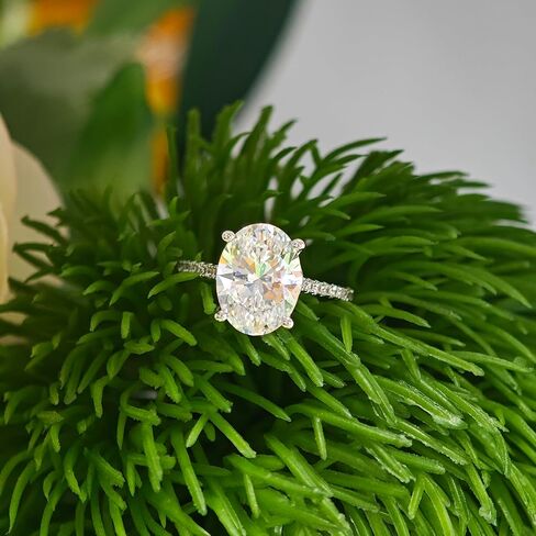14K الذهب الأبيض البيضاوي قطع مويسانيتي خواتم 4 قيراط البيضاوي خاتم الخطوبة الكلاسيكية 4 الشق 4CT مويسانيتي خاتم الخطوبة للنساء in Kuwait