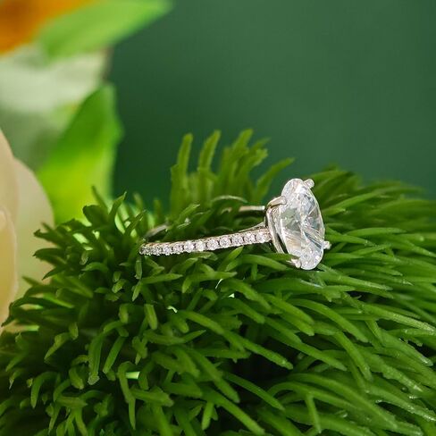14K الذهب الأبيض البيضاوي قطع مويسانيتي خواتم 4 قيراط البيضاوي خاتم الخطوبة الكلاسيكية 4 الشق 4CT مويسانيتي خاتم الخطوبة للنساء in Kuwait