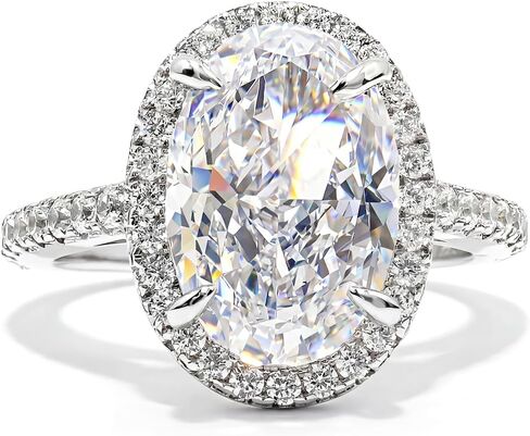 Raneecoco 6.7 CT Engagement Rings for Women, Halo Oval Cut Cubic Zirconia Promise Ring, 18K White Gold Plated Sterling Silver Wedding Ring, Size 5-9 in Saudi Arabia