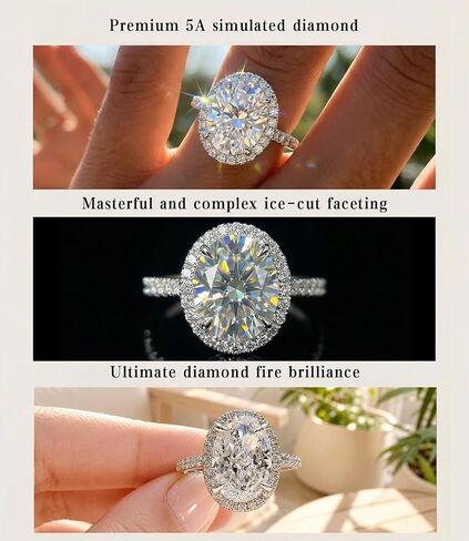 Raneecoco 6.7 CT Engagement Rings for Women, Halo Oval Cut Cubic Zirconia Promise Ring, 18K White Gold Plated Sterling Silver Wedding Ring, Size 5-9 in Saudi Arabia