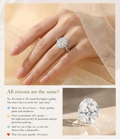 Raneecoco 6.7 CT Engagement Rings for Women, Halo Oval Cut Cubic Zirconia Promise Ring, 18K White Gold Plated Sterling Silver Wedding Ring, Size 5-9 in Saudi Arabia