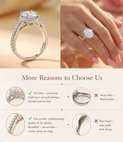 Raneecoco 6.7 CT Engagement Rings for Women, Halo Oval Cut Cubic Zirconia Promise Ring, 18K White Gold Plated Sterling Silver Wedding Ring, Size 5-9 in Saudi Arabia