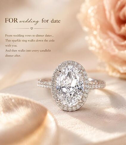 Raneecoco 6.7 CT Engagement Rings for Women, Halo Oval Cut Cubic Zirconia Promise Ring, 18K White Gold Plated Sterling Silver Wedding Ring, Size 5-9 in Saudi Arabia