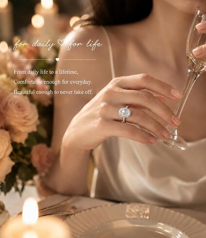 Raneecoco 6.7 CT Engagement Rings for Women, Halo Oval Cut Cubic Zirconia Promise Ring, 18K White Gold Plated Sterling Silver Wedding Ring, Size 5-9 in Saudi Arabia
