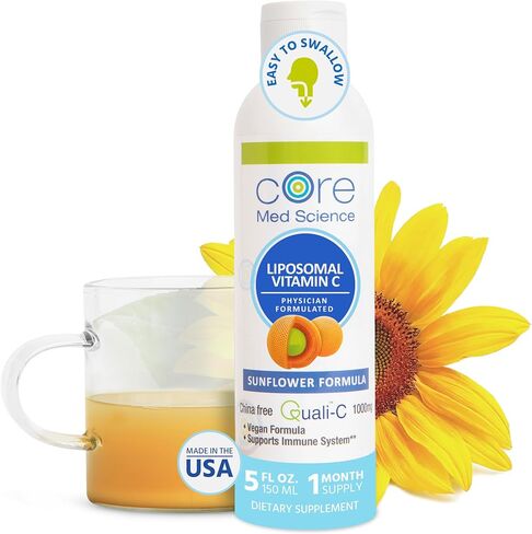 Core Med Science Liposomal Vitamin C 1000mg Liquid - Sunflower Formula, 5 Fl Oz - Natural Liposomal Vitamin C Non-GMO Supplement - Immune System Booster for Adults - Supports Collagen Formation in Kuwait