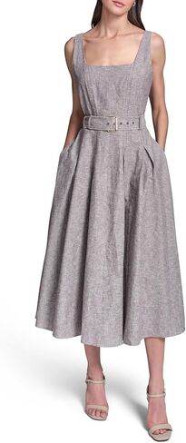 Karl Lagerfeld Women's Sleeveless Scoop Neck Linen Fit and Flare Midi Dress in Kuwait