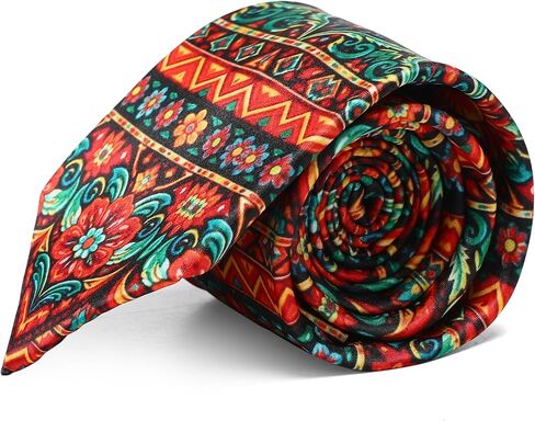 ASVP Shop Hispanic Heritage Necktie for Men Colorful Folk Art Pattern Tie Latin Inspired Dress Tie for Cultural Celebration Festival Work Party in Kuwait