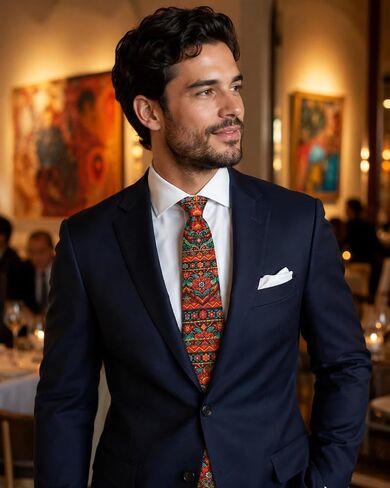 ASVP Shop Hispanic Heritage Necktie for Men Colorful Folk Art Pattern Tie Latin Inspired Dress Tie for Cultural Celebration Festival Work Party in Kuwait