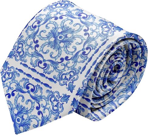 Novelty Necktie for Men (Azulejos Portuguese Tiles Blue Watercolor Pattern) Fun Conversational Silky Tie, Neck Tie for Party, Events, Unique and Original in Kuwait