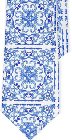 Novelty Necktie for Men (Azulejos Portuguese Tiles Blue Watercolor Pattern) Fun Conversational Silky Tie, Neck Tie for Party, Events, Unique and Original in Kuwait