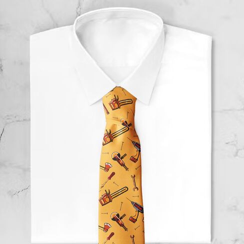 Novelty Necktie for Men (Construction Tools Pattern) Fun Conversational Silky Tie, Neck Tie for Party, Events, Unique and Original in Kuwait