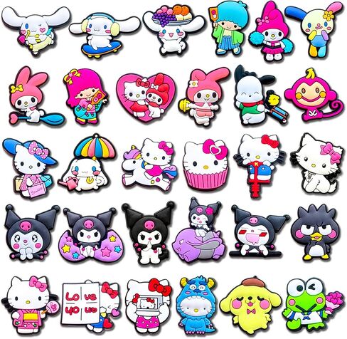 30Pcs Cartoon Shoe Charms for Croc Clogs Sandals Bracelet Wristband Slippers, Different Shoe Decoration Charms for Party Favor in Saudi Arabia
