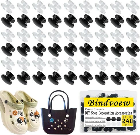 240PCS Buckle Plastic Buttons for Crocs & Shoes, DIY Shoe Charms Accessories - Black & Transparent,aterproof Flat Back Button for Wristbands, Craft Gifts,Easy to Install in Saudi Arabia