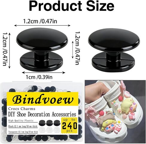 240PCS Buckle Plastic Buttons for Crocs & Shoes, DIY Shoe Charms Accessories - Black & Transparent,aterproof Flat Back Button for Wristbands, Craft Gifts,Easy to Install in Saudi Arabia