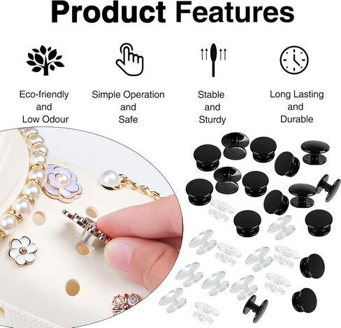240PCS Buckle Plastic Buttons for Crocs & Shoes, DIY Shoe Charms Accessories - Black & Transparent,aterproof Flat Back Button for Wristbands, Craft Gifts,Easy to Install in Saudi Arabia