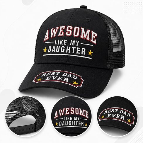 Awesome Like My Daughter Best Dad Ever Hat, Gifts for Dad's Fathers Day from Daughter, Adjustable Fit,Gift for Birthday Black in Saudi Arabia