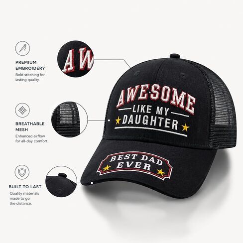 Awesome Like My Daughter Best Dad Ever Hat, Gifts for Dad's Fathers Day from Daughter, Adjustable Fit,Gift for Birthday Black in Saudi Arabia