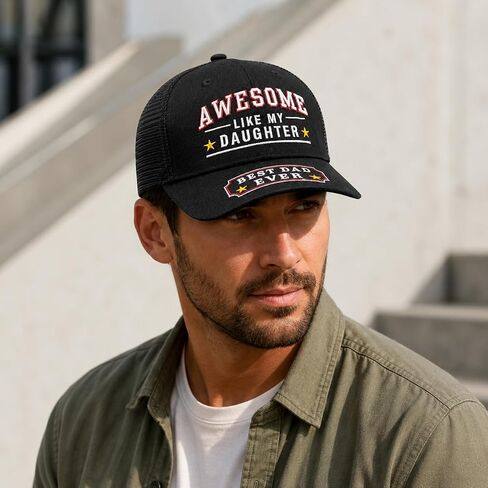 Awesome Like My Daughter Best Dad Ever Hat, Gifts for Dad's Fathers Day from Daughter, Adjustable Fit,Gift for Birthday Black in Saudi Arabia