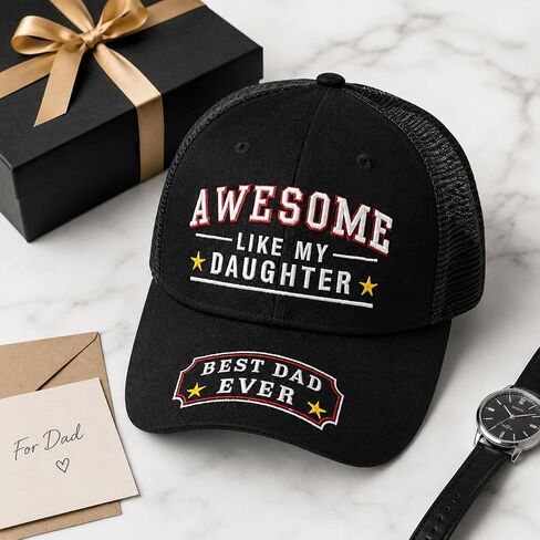Awesome Like My Daughter Best Dad Ever Hat, Gifts for Dad's Fathers Day from Daughter, Adjustable Fit,Gift for Birthday Black in Saudi Arabia