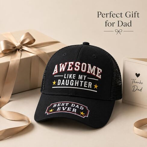 Awesome Like My Daughter Best Dad Ever Hat, Gifts for Dad's Fathers Day from Daughter, Adjustable Fit,Gift for Birthday Black in Saudi Arabia