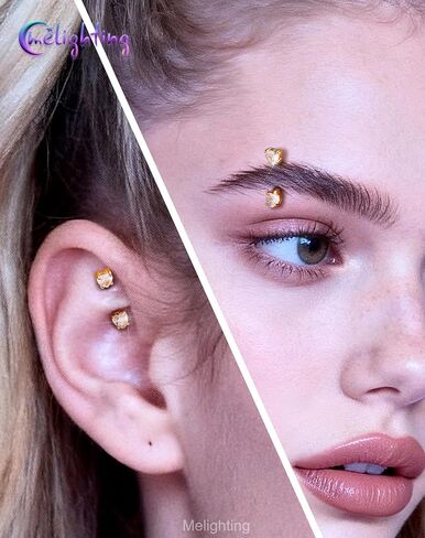 Melighting 16G Heart Gold Rook Piercing Jewelry, Eyebrow Ring 316L Stainless Steel Clear CZ, 6/8 mm Rook Earring for Women Elegant Eyebrow Lobe Piercing in Kuwait