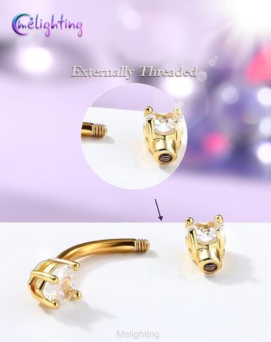 Melighting 16G Heart Gold Rook Piercing Jewelry, Eyebrow Ring 316L Stainless Steel Clear CZ, 6/8 mm Rook Earring for Women Elegant Eyebrow Lobe Piercing in Kuwait