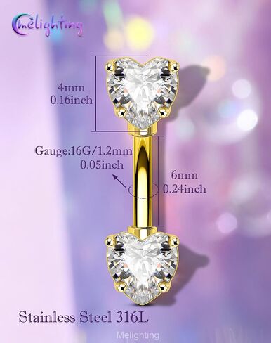 Melighting 16G Heart Gold Rook Piercing Jewelry, Eyebrow Ring 316L Stainless Steel Clear CZ, 6/8 mm Rook Earring for Women Elegant Eyebrow Lobe Piercing in Kuwait