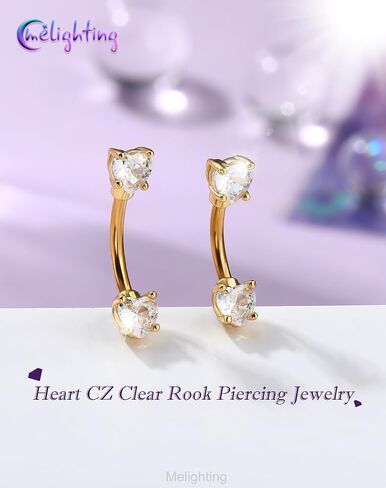 Melighting 16G Heart Gold Rook Piercing Jewelry, Eyebrow Ring 316L Stainless Steel Clear CZ, 6/8 mm Rook Earring for Women Elegant Eyebrow Lobe Piercing in Kuwait